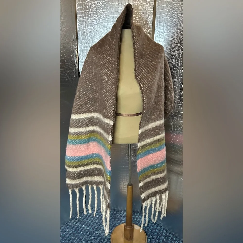 Cozy Striped Fringe Shawl 72 x 15